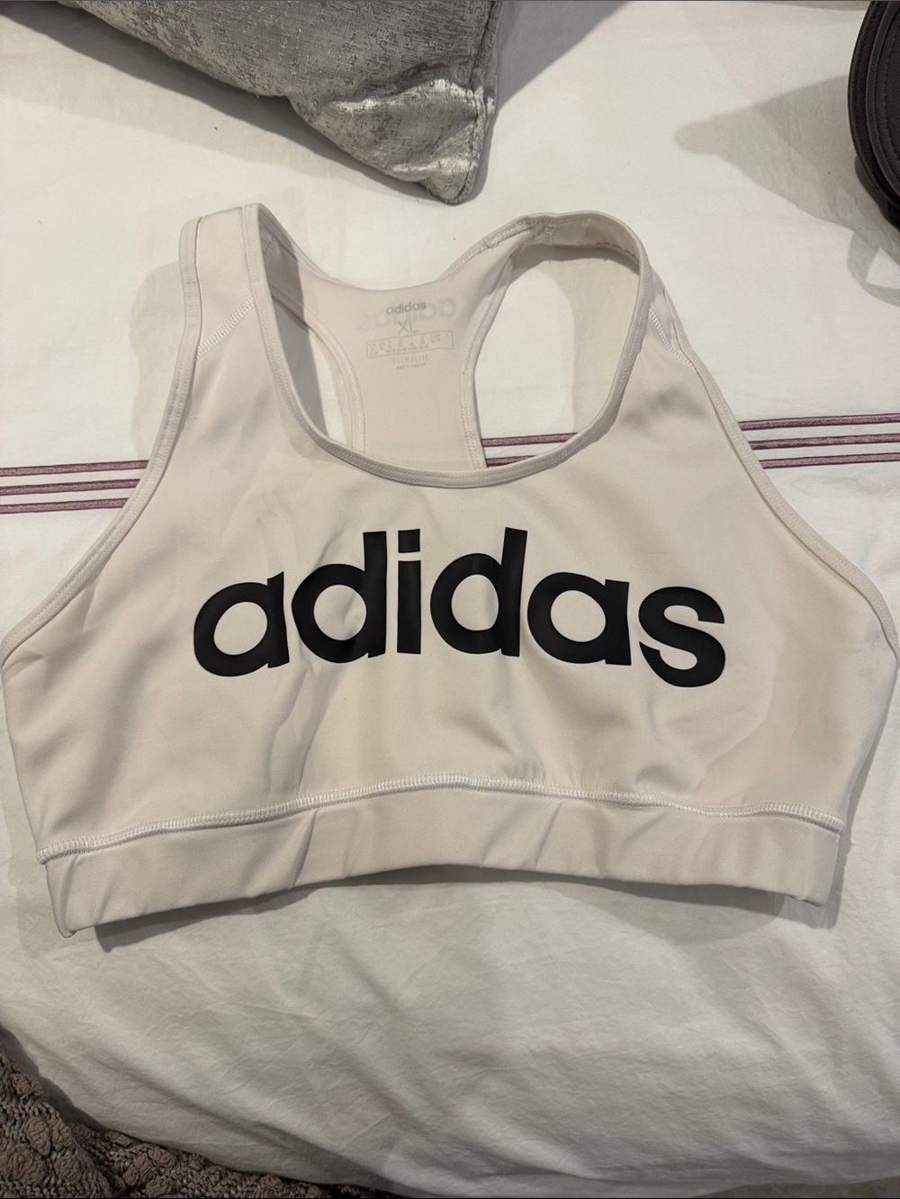 adidas Cream Racerback Performance Sports Bra with Black Logo